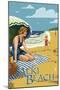 Alki Beach, West Seattle, WA - Woman on Beach-Lantern Press-Mounted Art Print