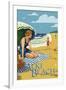 Alki Beach, West Seattle, WA - Woman on Beach-Lantern Press-Framed Art Print