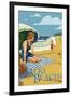 Alki Beach, West Seattle, WA - Woman on Beach-Lantern Press-Framed Art Print