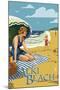 Alki Beach, West Seattle, WA - Woman on Beach-Lantern Press-Mounted Art Print