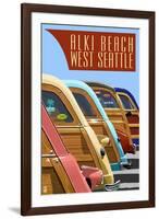 Alki Beach, West Seattle, WA - Woodies Lined Up-Lantern Press-Framed Art Print