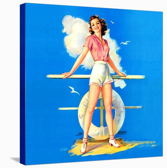 "All Aboard" Retro Pin-Up by Jules Erbit-Piddix-Stretched Canvas