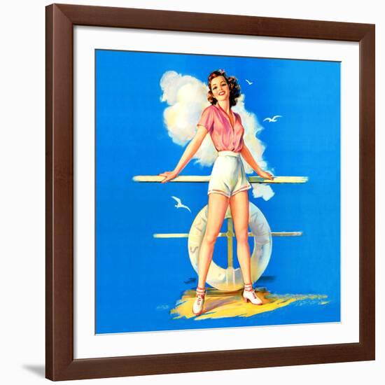 "All Aboard" Retro Pin-Up by Jules Erbit-Piddix-Framed Art Print