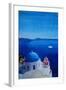 All Blue Santorini Oia Greece With Cruise Ship-Markus Bleichner-Framed Art Print