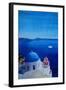 All Blue Santorini Oia Greece With Cruise Ship-Markus Bleichner-Framed Art Print