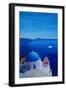 All Blue Santorini Oia Greece With Cruise Ship-Markus Bleichner-Framed Art Print