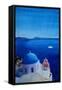 All Blue Santorini Oia Greece With Cruise Ship-Markus Bleichner-Framed Stretched Canvas