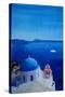 All Blue Santorini Oia Greece With Cruise Ship-Markus Bleichner-Stretched Canvas