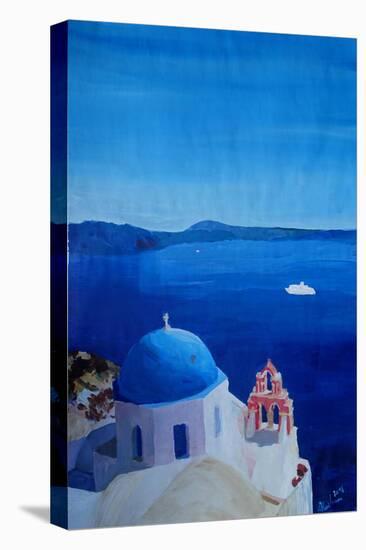 All Blue Santorini Oia Greece With Cruise Ship-Markus Bleichner-Stretched Canvas