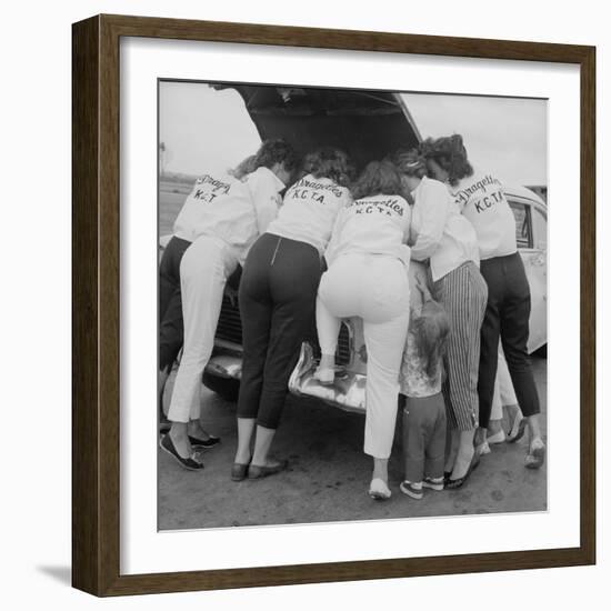 All-Girl "Dragettes" Hotrod Club Working on Car Engine, Kansas City, Kansas, 1959-Francis Miller-Framed Photographic Print