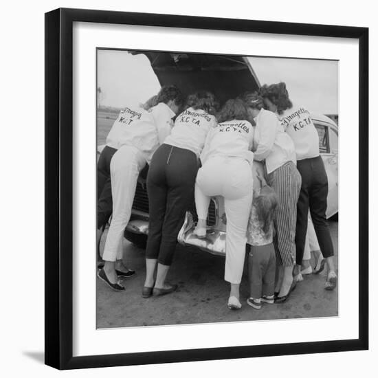 All-Girl "Dragettes" Hotrod Club Working on Car Engine, Kansas City, Kansas, 1959-Francis Miller-Framed Photographic Print