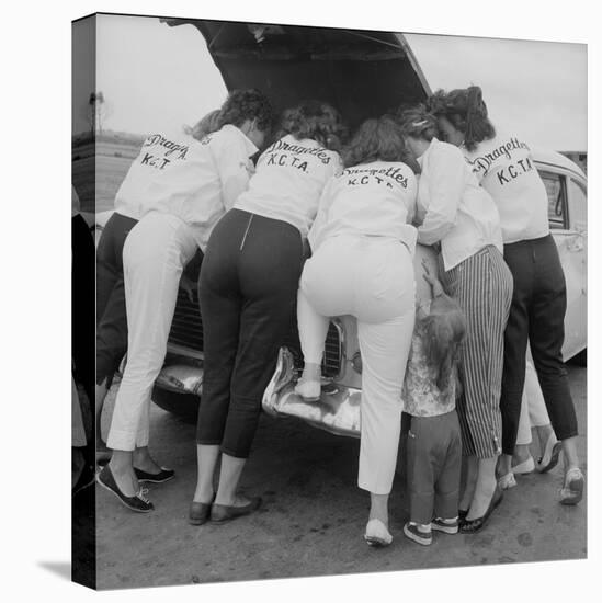 All-Girl "Dragettes" Hotrod Club Working on Car Engine, Kansas City, Kansas, 1959-Francis Miller-Stretched Canvas