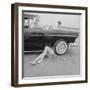 All-Girl "Dragettes" Hotrod Club Working on Car Engine with Children, Kansas City, Kansas, 1959-Francis Miller-Framed Premium Photographic Print