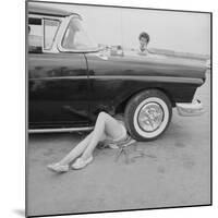 All-Girl "Dragettes" Hotrod Club Working on Car Engine with Children, Kansas City, Kansas, 1959-Francis Miller-Mounted Photographic Print