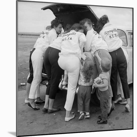 All-Girl "Dragettes" Hotrod Club Working on Car Engine with Children, Kansas City, Kansas, 1959-Francis Miller-Mounted Photographic Print