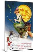 All Halloween Witch on a Broom by Full Moon Scene-Lantern Press-Mounted Art Print