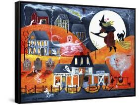 All Hallows Eve Halloween Witch and Fortuneteller-Cheryl Bartley-Framed Stretched Canvas