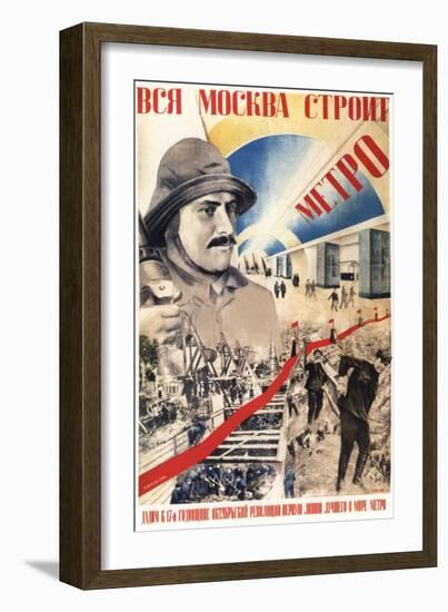 All Moscow Builds the Metro, 1934-Gustav Klutsis-Framed Giclee Print