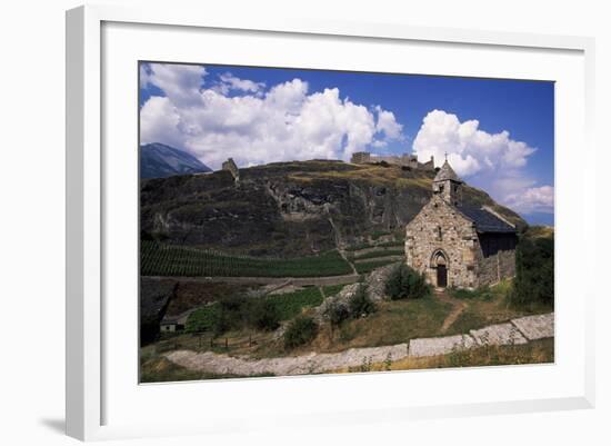 All Saints Chapel, 1325, with Ruins of Tourbillon Episcopal Castle in the Background-null-Framed Giclee Print