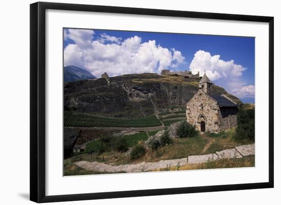 All Saints Chapel, 1325, with Ruins of Tourbillon Episcopal Castle in the Background-null-Framed Giclee Print