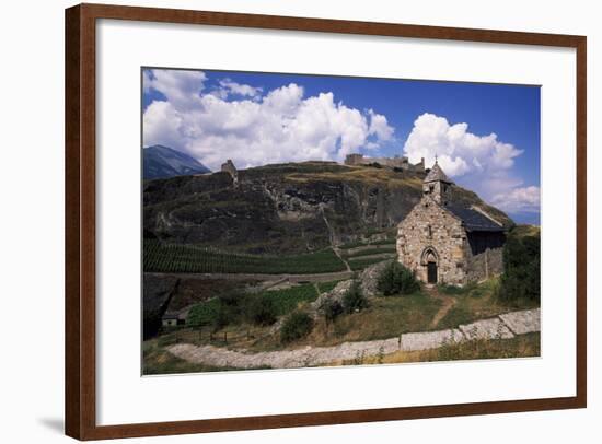 All Saints Chapel, 1325, with Ruins of Tourbillon Episcopal Castle in the Background-null-Framed Giclee Print