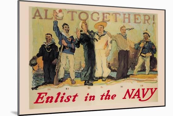 All Together! Enlist in the Navy-Reuterdahl-Mounted Premium Giclee Print