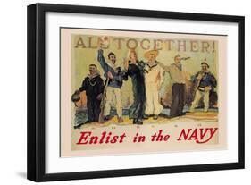 All Together! Enlist in the Navy-Reuterdahl-Framed Art Print