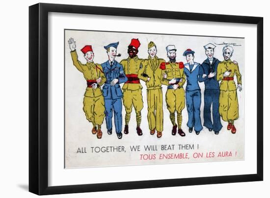 All Together, We Will Beat Them!, 2nd World War Postcard, C1941-1944-Jean Loup-Framed Giclee Print