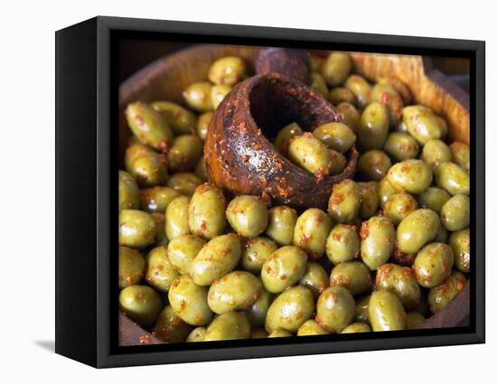 All Types of Olives for Sale at Borough Olives in Borough Market, London-Julian Love-Framed Stretched Canvas