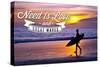 All You Need Is Love and Great Waves - Surfer and Sunset-Lantern Press-Stretched Canvas