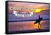 All You Need Is Love and Great Waves - Surfer and Sunset-Lantern Press-Framed Stretched Canvas