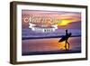 All You Need Is Love and Great Waves - Surfer and Sunset-Lantern Press-Framed Art Print