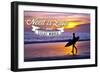 All You Need Is Love and Great Waves - Surfer and Sunset-Lantern Press-Framed Art Print