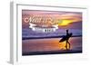 All You Need Is Love and Great Waves - Surfer and Sunset-Lantern Press-Framed Art Print