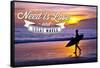 All You Need Is Love and Great Waves - Surfer and Sunset-Lantern Press-Framed Stretched Canvas