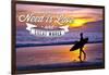 All You Need Is Love and Great Waves - Surfer and Sunset-Lantern Press-Framed Art Print