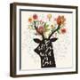 All You Need is Love. Incredible Deer Silhouette with Awesome Flowers in Horns. Lovely Spring Conce-smilewithjul-Framed Art Print