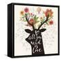 All You Need is Love. Incredible Deer Silhouette with Awesome Flowers in Horns. Lovely Spring Conce-smilewithjul-Framed Stretched Canvas