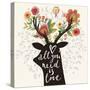 All You Need is Love. Incredible Deer Silhouette with Awesome Flowers in Horns. Lovely Spring Conce-smilewithjul-Stretched Canvas