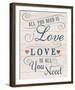 All You Need is Love-Tom Frazier-Framed Art Print