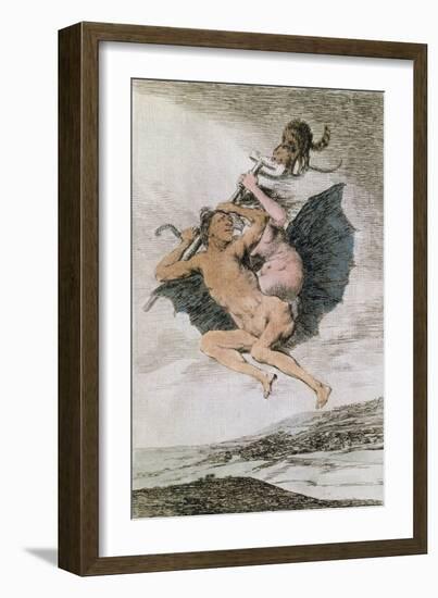 Alla Va Eso (There it Goes), Plate 66 of 'Los Caprichos', Late 18th (Colour Engraving)-Francisco de Goya-Framed Giclee Print