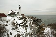 A Large Wreath is Hung on Portland Head Lighthouse in Maine to Celebrate the Holiday Season. Portla-Allan Wood Photography-Framed Stretched Canvas