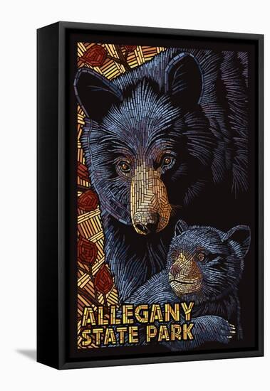 Allegany State Park, New York - Black Bear Mosaic-Lantern Press-Framed Stretched Canvas