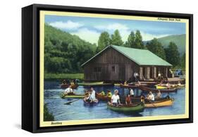 Allegany State Park, New York - View of Tourists Canoeing by the Boat House-Lantern Press-Framed Stretched Canvas