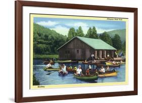 Allegany State Park, New York - View of Tourists Canoeing by the Boat House-Lantern Press-Framed Art Print