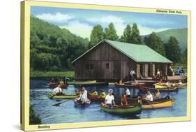 Allegany State Park, New York - View of Tourists Canoeing by the Boat House-Lantern Press-Stretched Canvas