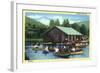 Allegany State Park, New York - View of Tourists Canoeing by the Boat House-Lantern Press-Framed Art Print