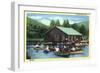 Allegany State Park, New York - View of Tourists Canoeing by the Boat House-Lantern Press-Framed Art Print