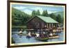 Allegany State Park, New York - View of Tourists Canoeing by the Boat House-Lantern Press-Framed Art Print