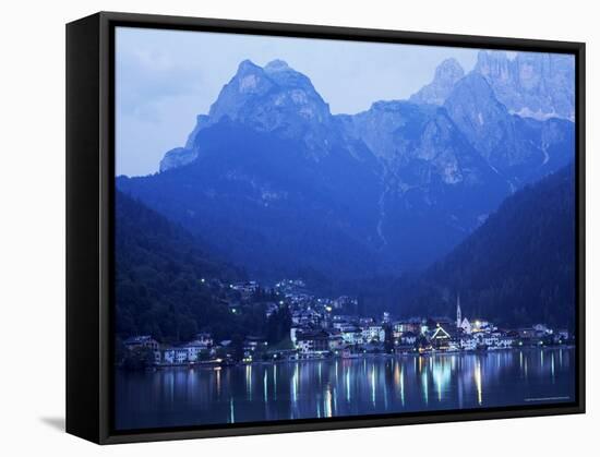 Alleghe and Lake Alleghe at Dusk, with Monte Civetta Towering Above, Dolomites, Veneto, Italy-Ruth Tomlinson-Framed Stretched Canvas